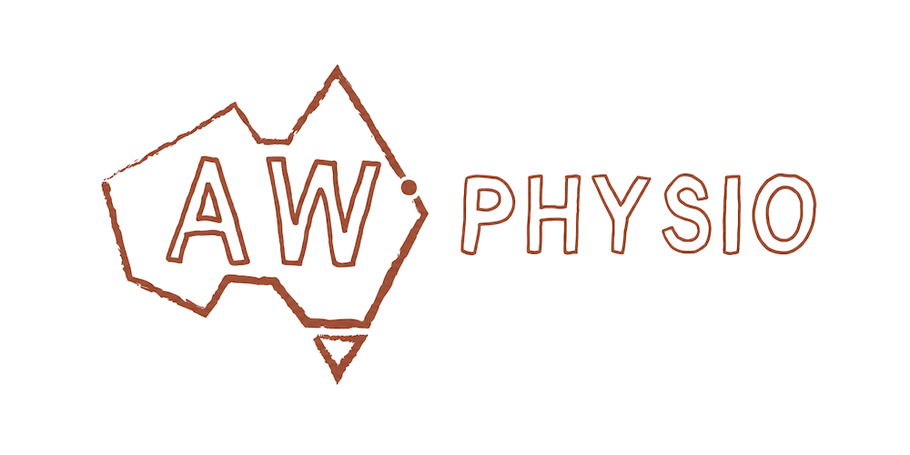 AW Physio logo with red writing and white background