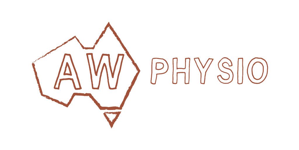 AW Physio logo with red writing and white background